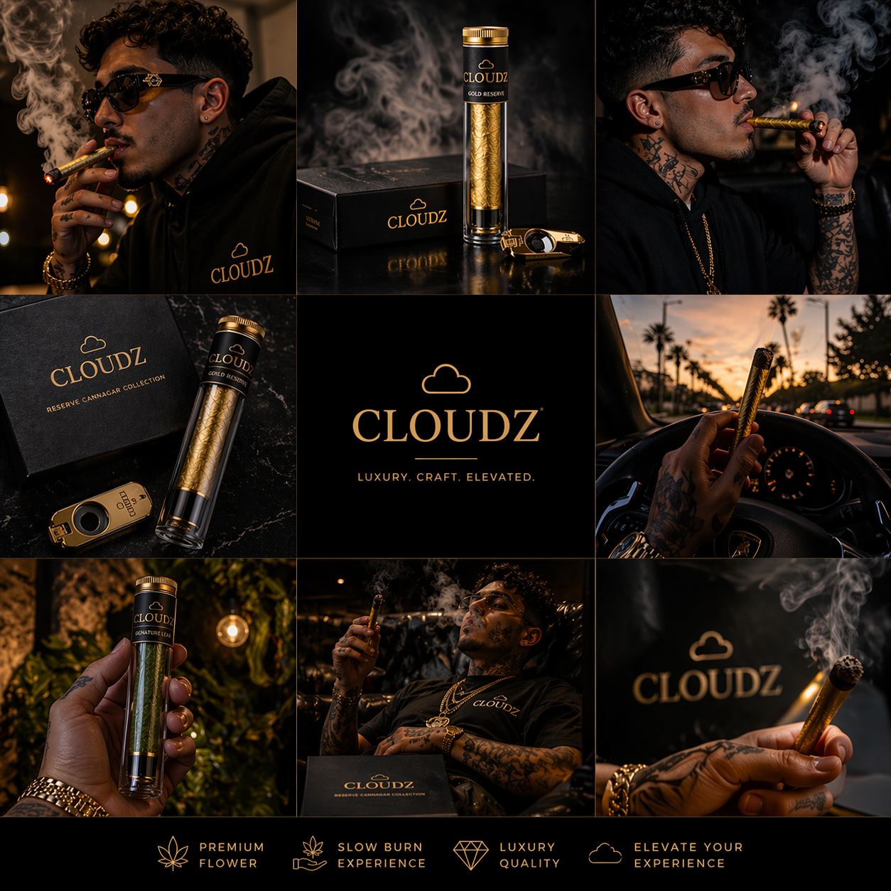 CLOUDZ lookbook — premium flower, slow burn experience, luxury quality, elevated lifestyle